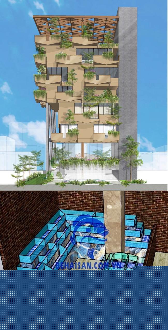 Bản vẽ 3D thiết kế bể hải sản Gia Viên – SeaHome